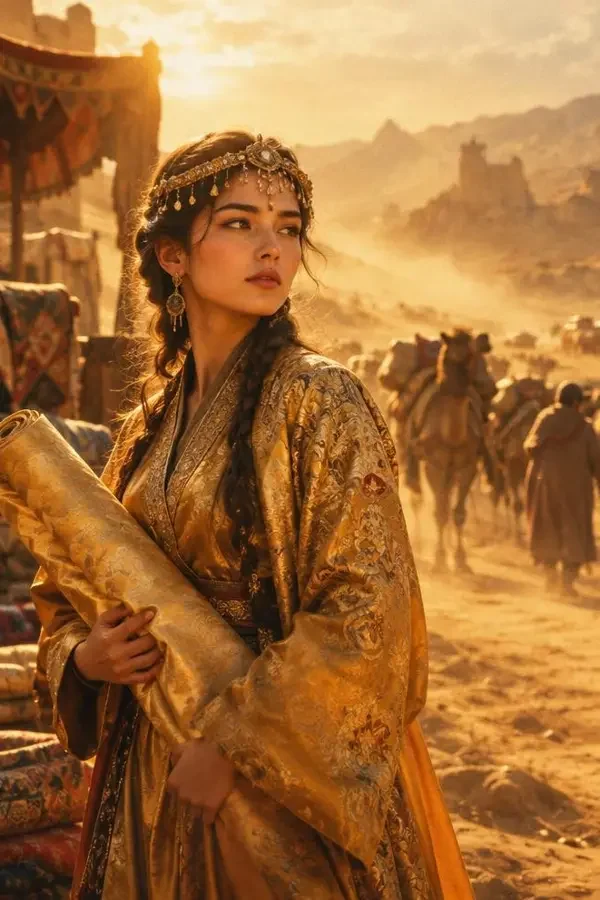 《重生之丝路女商》短剧竖版封面,穿越重生题材